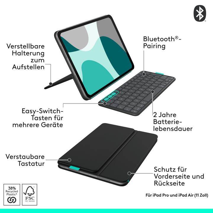 Produktbild Logitech Flip Folio (DE, iPad Air 11 2025, iPad Air 2022 (5. Gen), iPad Pro 11 2024 (M4))