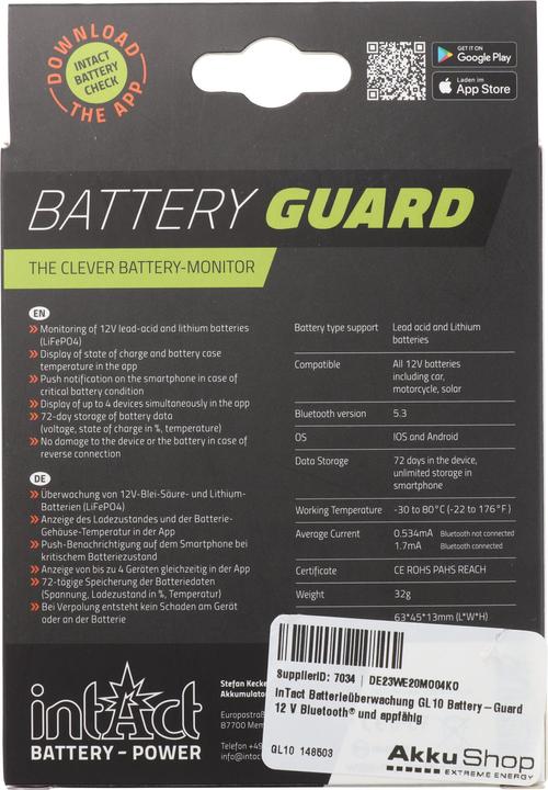 Immagine prodotto XCell inTact Batterieüberwachung GL10 Battery-Guard 12 V Bluetooth® und appfähig (12V)