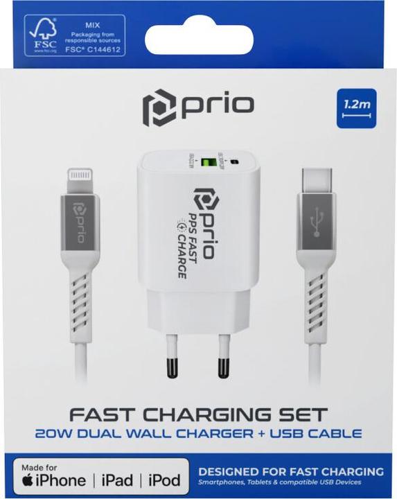 Produktbild prio Mfi Set (20W Dual Wall Charger + Lightning Kabel) weiss (15 W)