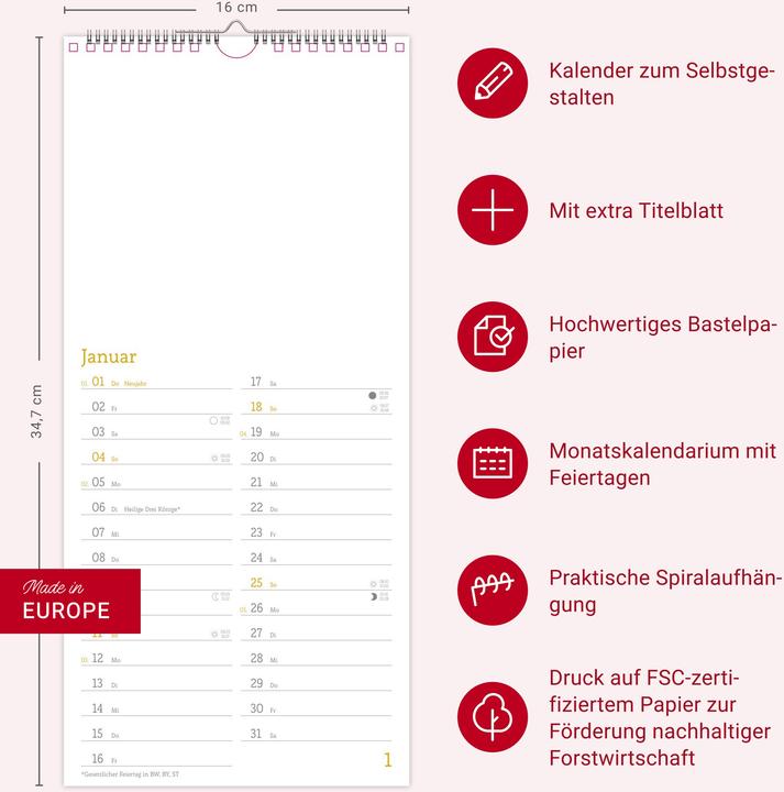 Image du produit Kalender zum Selbstgestalten 2026 (Couverture rigide, Allemand)