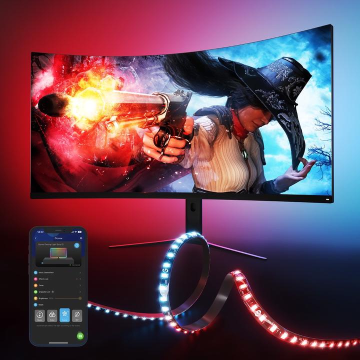 Image du produit Govee LED Stripe Gaming G1, Wi-Fi + Bluetooth, RGBIC, 24-26 (RGBW, 200 cm, Intérieur)