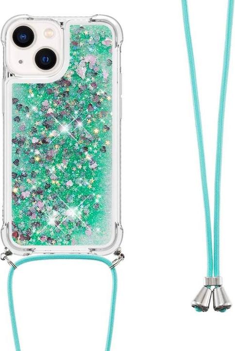 Actual product image Cover-Discount iPhone 15 Plus - Glitter Case with Lanyard turquoise (Apple iPhone 15 Plus)