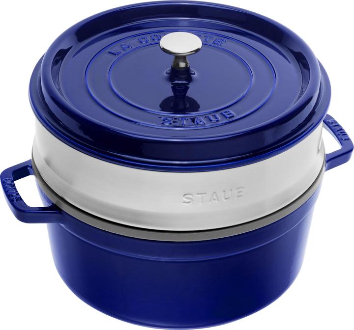 Actual product image Staub Cocotte with steamer insert (26 cm, Casserole + Stewpot, Cast iron, Enamel, Stainless steel)