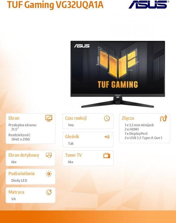 Actual product image ASUS TUF Gaming VG32UQA1A (3840 x 2160 Pixels, 31.50")