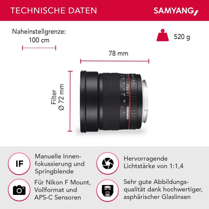 Actual product image Samyang 85mm f/1.4 AS IF UMC - Nikon F (Nikon F, APS-C / DX)