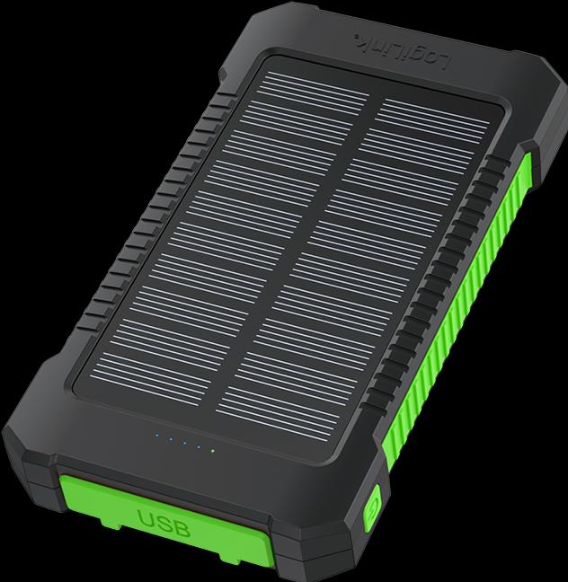 Produktbild LogiLink Solar-Powerbank 8000 mAh, Taschenlampe, 2x USB-A, grün-schwarz (8000 mAh, 10 W, 10 Wh)