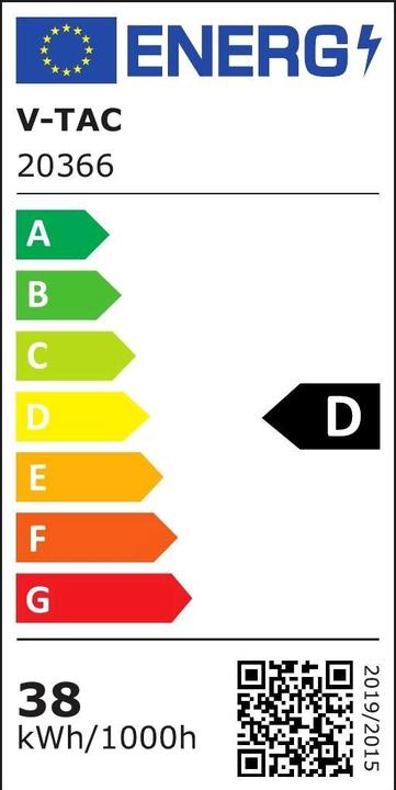 Etichetta energetica V-TAC VT8338 38 W LED griglia in plastica connettore 150 cm connettore rapido e cavo 155 lmW (5900 lm)