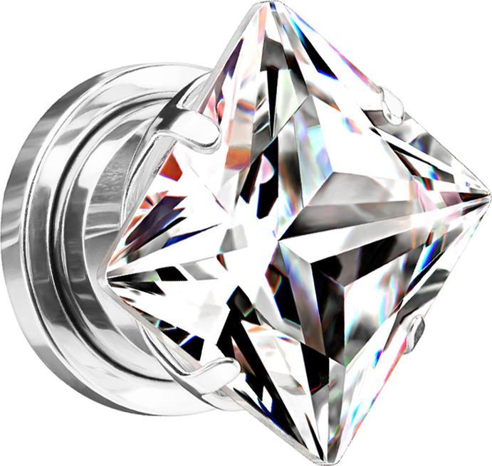 Star Piercing Flesh Plug silber mit quadrat Kristall silber (Chirurgenstahl 316L)