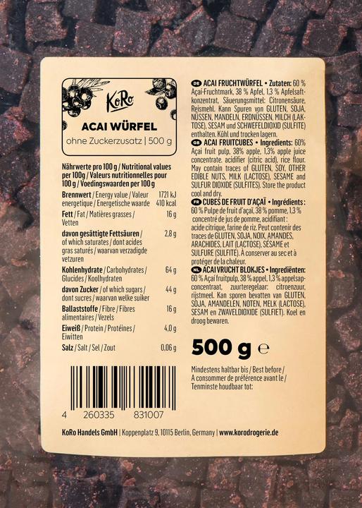 Nährwerte und Zutaten KoRo Acai Apfel Zubereitung aus Fruchtpüree (500 g)