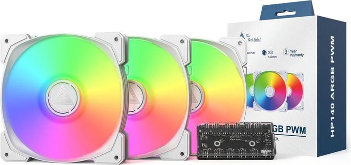 Actual product image Montech HP140 ARGB PWM 3 in 1 Pack White (140 mm, 3 x)