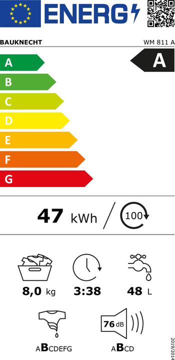 Etichetta energetica Bauknecht WM 811A (8 kg, A sinistra)