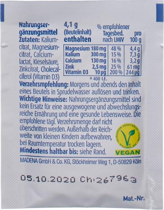 Nährwerte und Zutaten Madena BasenCitrate pur nach Apotheker Rudolf Keil Portionsbeutel, 60 St. Beutel (60 Stück, Beutel, 4.10 g)