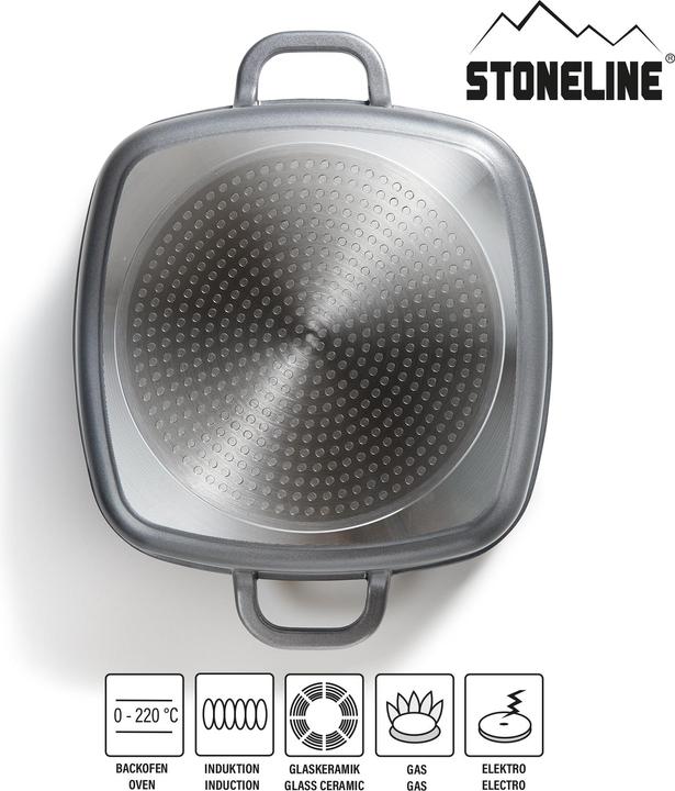 Produktbild Stoneline Eckpfanne 24x24 cm mit Aroma Glasdeckel, Pfanne rechteckig, Backofen, Induktion geeignet (Pfannenset + Topfset, Aluminium)