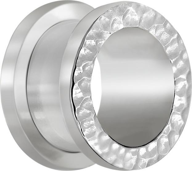Star Piercing Flesh Tunnel silber Hammerschlag (ohne Messing, Chirurgenstahl 316L)