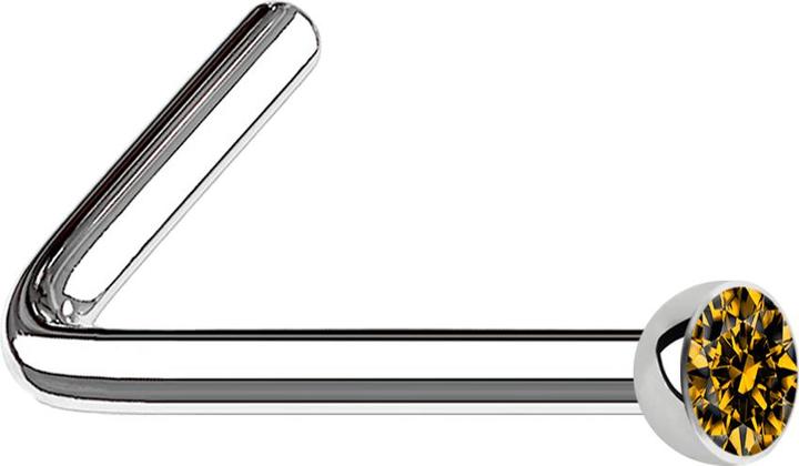 Star Piercing Nasenstecker gewinkelt silber mit Kristall topaz (Chirurgenstahl 316L, ohne Messing)