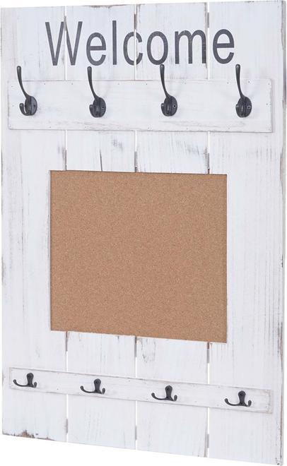 Produktbild Mendler Wandgarderobe mit Pinnwand, Shabby Look Vintage, 8 Haken 91x60cm - weiss, shabby