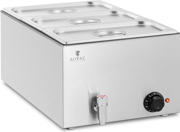 Actual product image Royal Catering Bain Marie Warmhaltebehälter Speisenwärmer Ablasshahn 600 W 3 GN 1/3