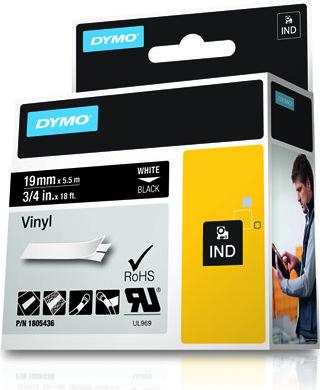 Actual product image Dymo Rhino 19mm white on black vinyl (1.90 cm, Black)