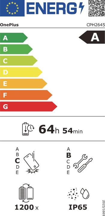 Energy Label OnePlus 13R (256 GB, Nebula Noir, 6.78", Dual SIM, 50 Mpx, 5G)