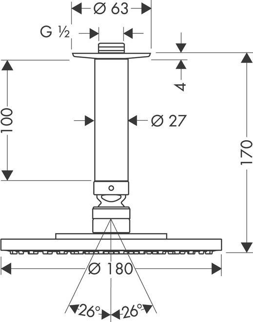 Produktbild hansgrohe HG Kopfbrause RAINDANCE S 180 AIR 1jet DN 15, mit Deckenanschluss 100mm chrom (1 Strahlarten, 19 l/min)