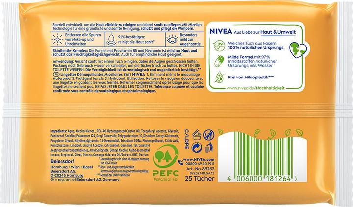 Valeurs nutritives et ingrédients NIVEA Micelles 3 en 1 (Eau micellaire, 25000 ml)