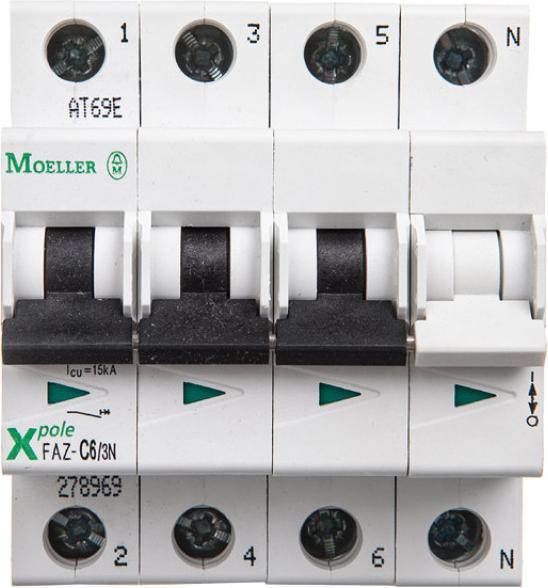 Actual product image Eaton MOE FAZ-C6/3N LS switch C-Char 6A, 3p+N