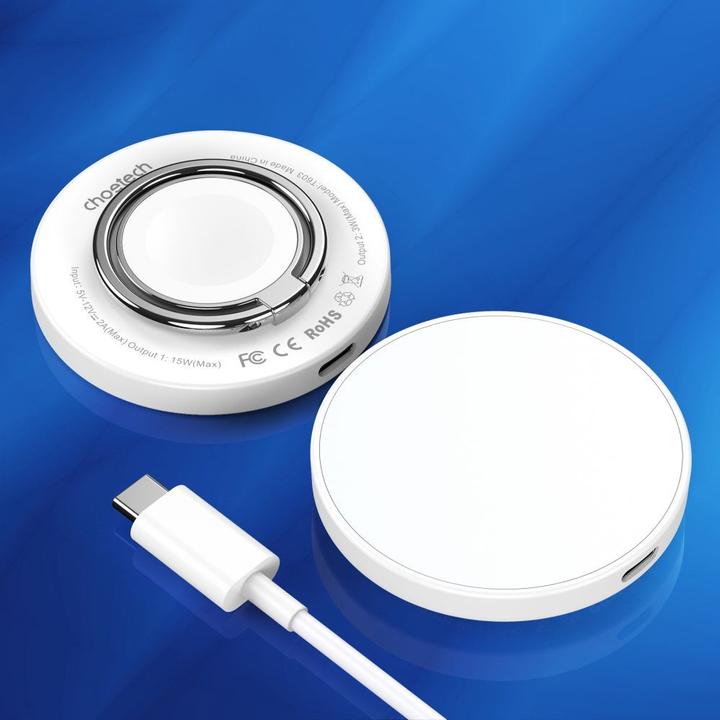Immagine prodotto Choetech Bezprzewodowa ładowarka indukcyjna 2w1 T603-F, uchwyt (biała) (15 W)