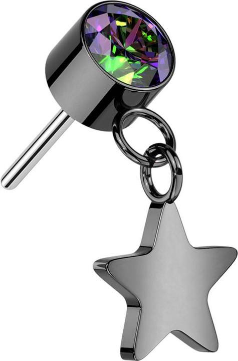 Star Piercing Threadless Zylinder schwarz Kristall dunkel multicolor Anhänger Stern schwarz (ohne Messing, Titan G23)