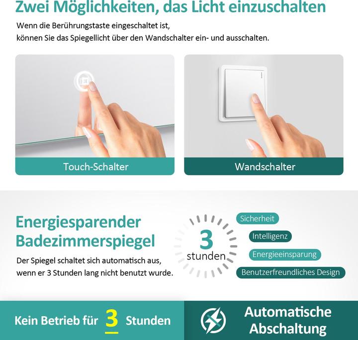 Produktbild Emke Badspiegel mit Beleuchtung Φ60cm, 3 Farbtemperaturen(3000K-6500K) und dimmbaren, Touch Schalter