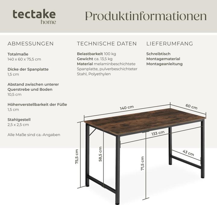 Immagine prodotto tectake Jenkins (140 x 60 x 75,5 cm)