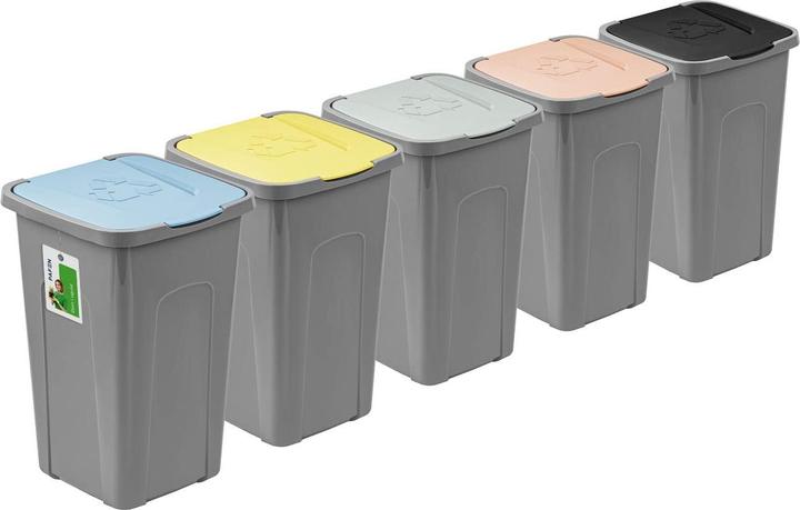 Produktbild Pafen 5-teiliges Mülleimer-Set mit farbigen Deckeln (50 l)