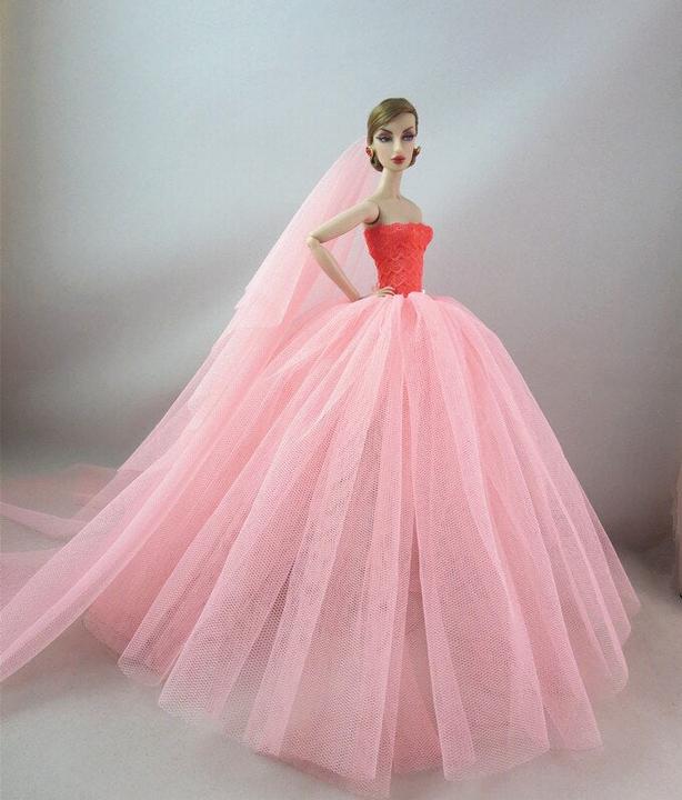 Produktbild Hermex Hochzeitskleid Mode für Barbie Puppen Kleider Zubehör Pink Rot
