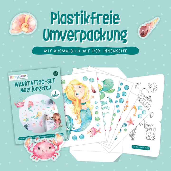 Produktbild Papierdrachen Wandtattoos - Meerjungfrau - Set 1 (2 x 22 x 32 cm)
