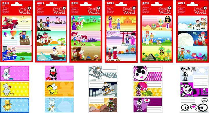 Nutritional values and ingredients Apli school labels, small world, 3 sheets, motif mix