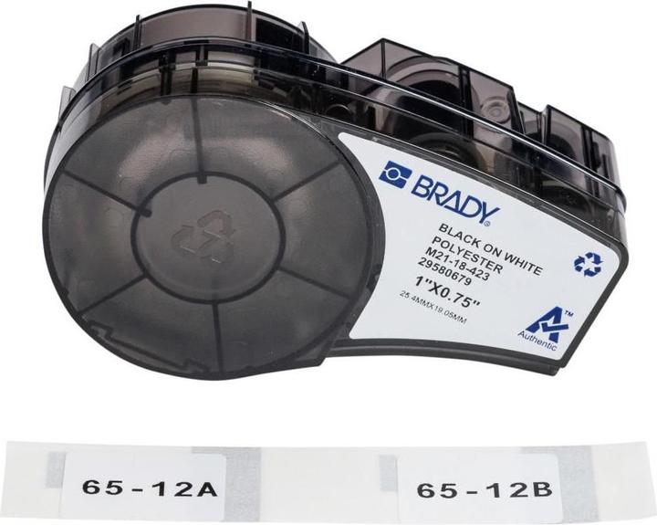 Actual product image Brady M210 and M211 glossy white polyester labels for labelling parts and components