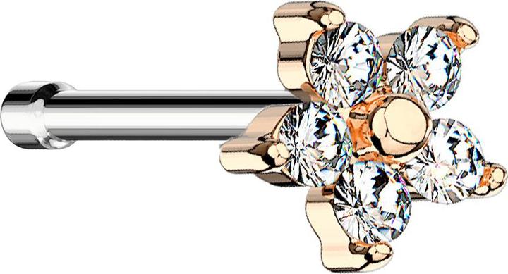 Star Piercing Nasenstecker gerade rosegold Blume Kristall silber (Chirurgenstahl 316L, Messing)