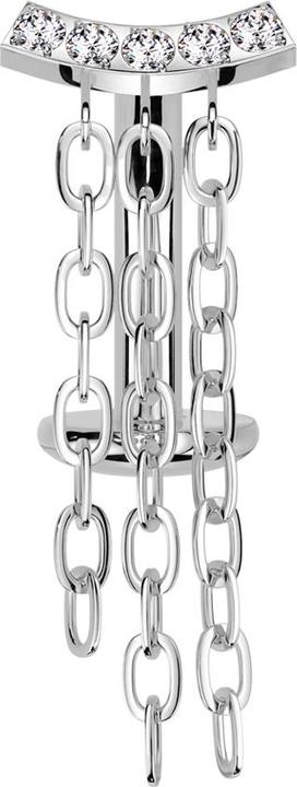 Hollywood Body Jewelry Threadless Labret-Stab Banane silber Balken gebogen silber fünf Kristalle silber Anhänger drei Kette (1.6 mm)