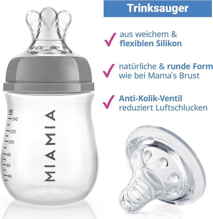 Actual product image MiaMia Baby bottles PP bottle 4-pack 140 ml & 260 ml + silicone teat (260 ml)