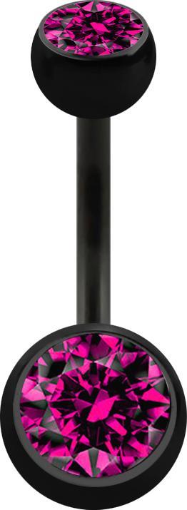 Image du produit Star Piercing Banane noire avec deux boules de cristal fuchsia (Acier chirurgical 316L, sans laiton)