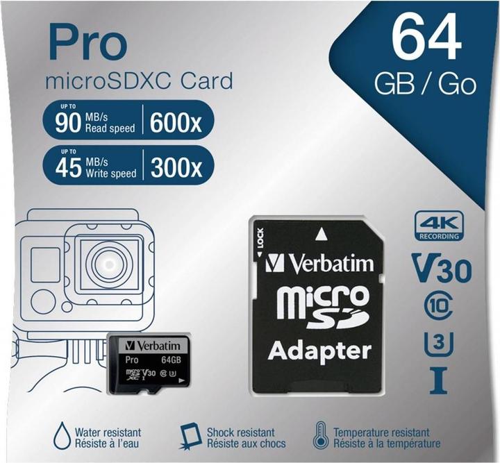 Produktbild Verbatim Pro (64 GB, microSDXC, U3, UHS-I)