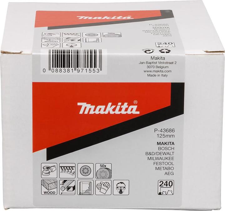 Productafbeelding Makita Schuurpapier met klittenband Ø 125mm korrel 240 ( 50 stuks ) (240)