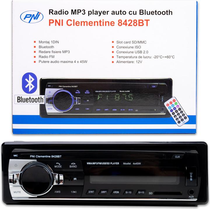 Produktbild PNI Autoradio MP3-Player Clementine 8428BT 4x45w 1 DIN mit SD, USB, AUX, RCA und Bluetooth (Android Auto)