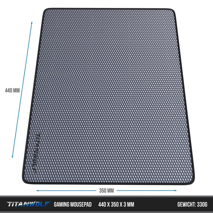 Actual product image Titanwolf Gaming Mouse Pad XL, 440 x 350mm mouse mat with fabric surface, rubberised back, diamond motif (XL)