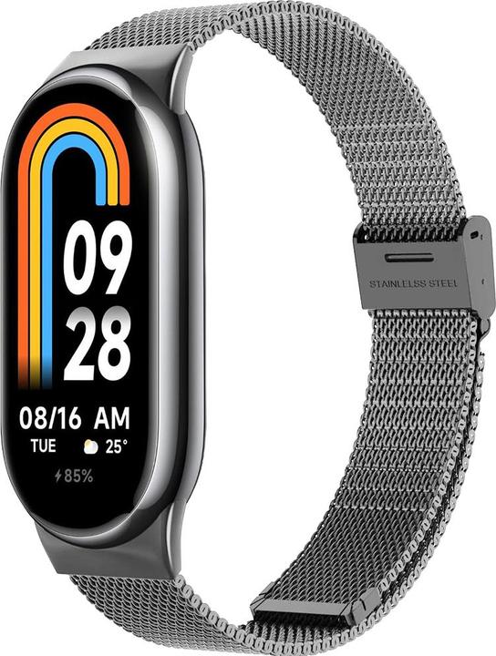 Produktbild Techsuit - Watchband 15mm (W022) - Xiaomi Mi Band 8 / 8 NFC / 9 / 9 NFC - Gray (Edelstahl)