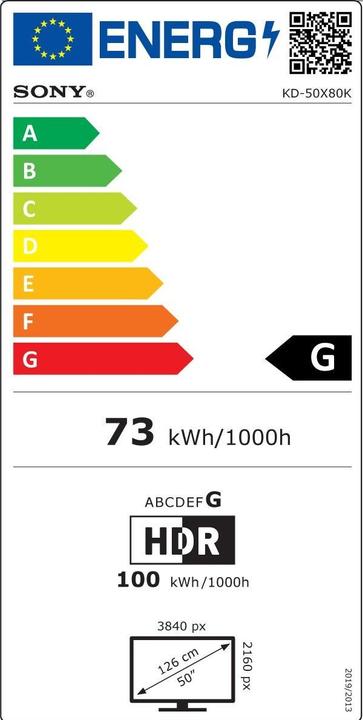 Energie-Label Sony KD-50X80K (50", X80K, LCD, 4K, 2022)