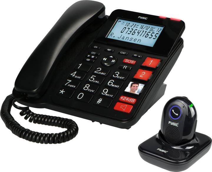 Produktbild Fysic FX3960 - Vaste telefoon met antwoordapparaat en draadloze SOS paniekknop, zwart