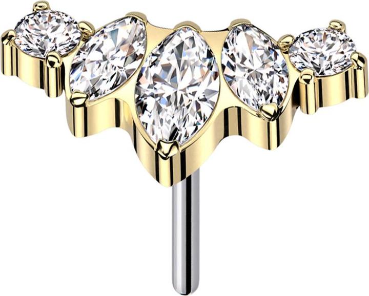 Immagine prodotto Star Piercing Threadless placcato oro con tre ovali e due cristalli rotondi in argento (Titanio G23, senza ottone)