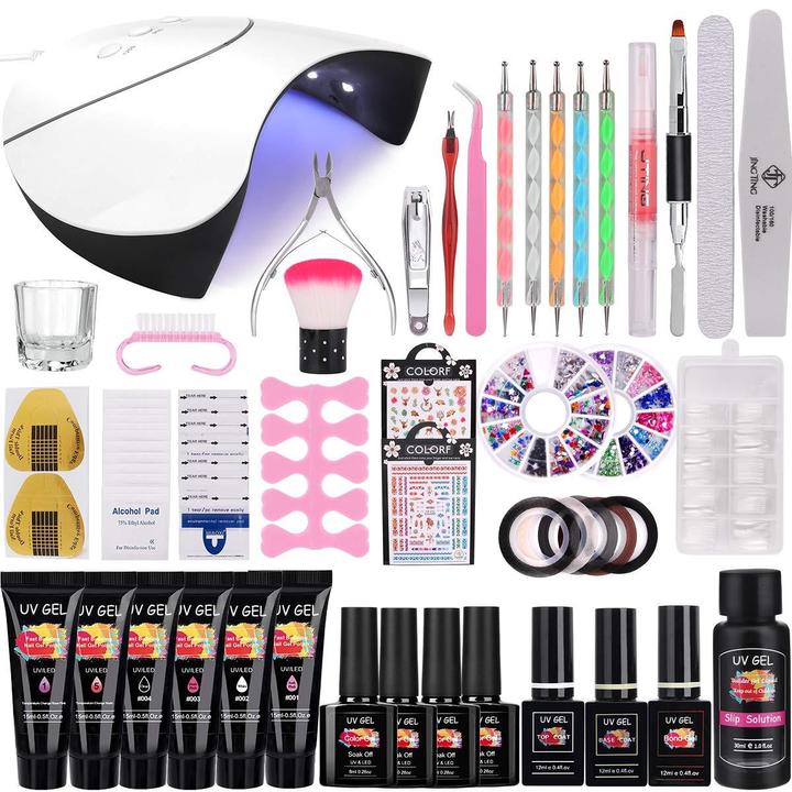 Produktbild MySweety UV Gel Set mit UV Lampe (Nagelstyling Set, 001 Soft Pink, 002 White, 003 Dude Pink, 004 Clear, 1 Temperature Change Rose Pink, 5 Temperature Change Nude)
