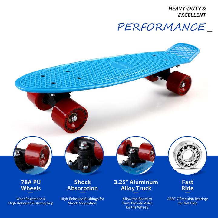 Actual product image Monzana Skateboard Mini Cruiser 57cm LED Vintage (22.44")