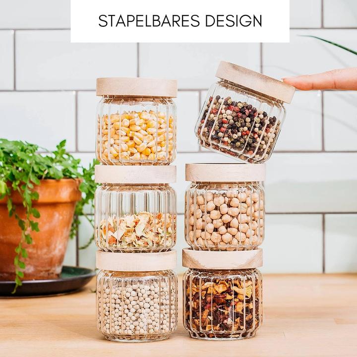 Produktbild Econovo 6-teiliges Gewürzgläser Set, stapelbar, luftdicht (0.15 l)